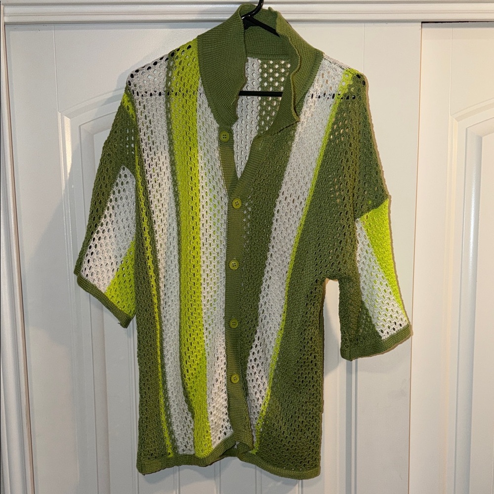 ROMWE Olive and White Knit Button Down Shirt